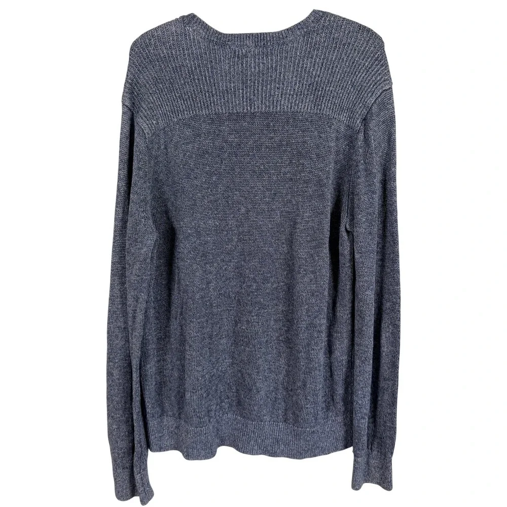 Banana Republic 100% Linen Sweater Crewneck Mens XL Blue Marled Ribbed Shoulder